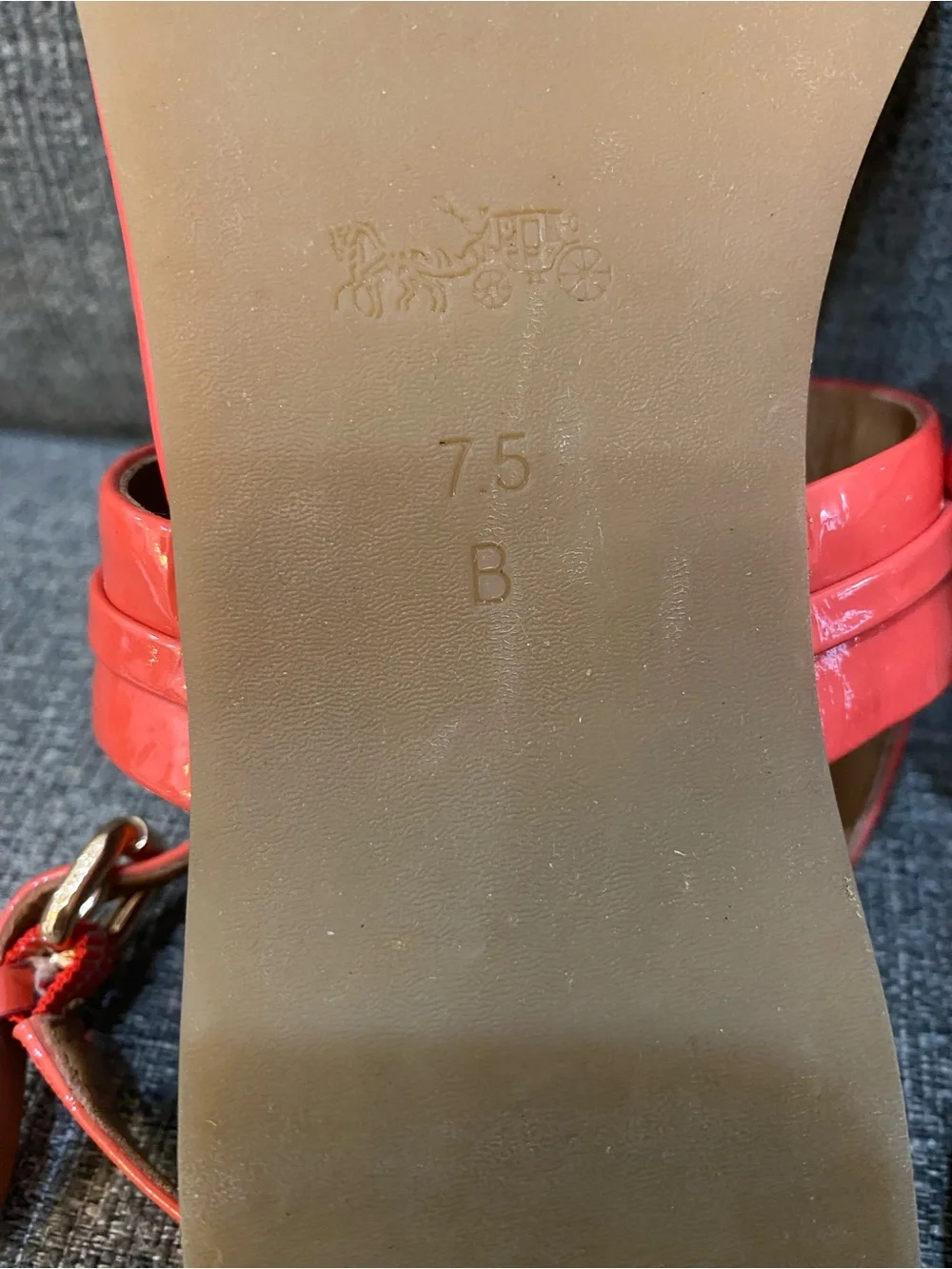 Coach Caterine Coral Patent Leather T-Strap Sandals Women’s Size 7.5